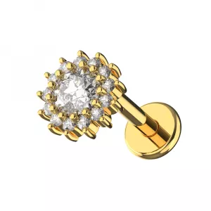 316L Surgical Steel Zirconia Flower Design Internally Threaded Top with Flat Back Labret
