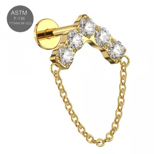 G23 Grade Titanium CZ jeweled chevron V shaped Design Internally Threaded Top with Flat Back Labret