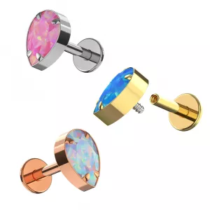 G23 Grade Titanium Tear Design with Opal Internally Threaded Top With Flat Back Labret
