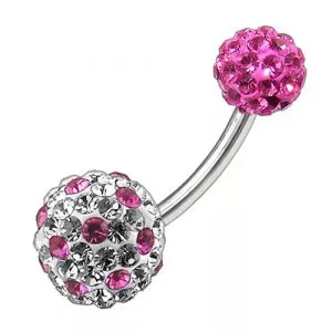 Multi Color Crystal Stone Balls With SS Banana Bar Belly Ring FDBLY091 