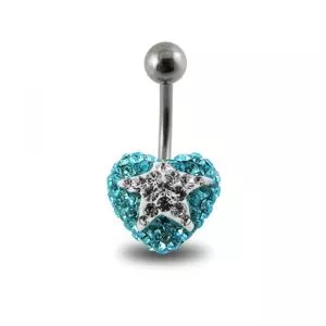 White Crystal stone Star With Surgical Steel Curved Navel Belly Ring