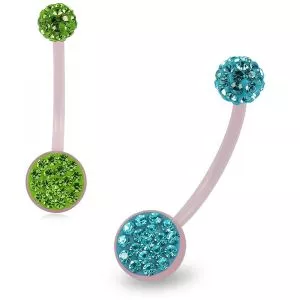 8mm Pink Base BioFlex with Crystal Ferido Top Ball Pregnancy Belly Ring