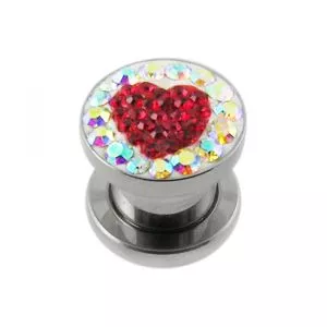 SS Screw Fit Crystal Red Heart Ear Tunnel