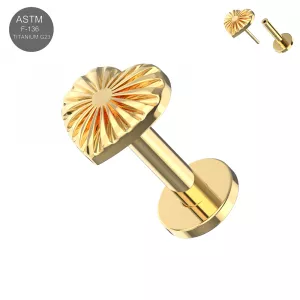 G23 Titanium Stripe Heart Threadless Pin Tragus Top with Labret