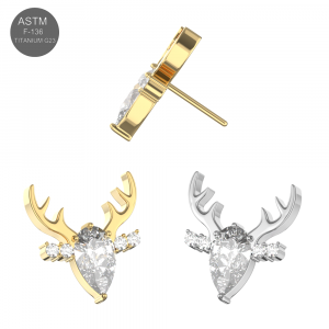 G23 Titanium Clear Jeweled Deer Threadless Pin Top