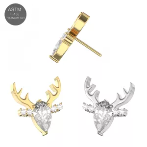 G23 Titanium Clear Jeweled Deer Threadless Pin Top