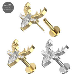 G23 Titanium Clear Jeweled Deer Threadless Pin Tragus Top with Labret