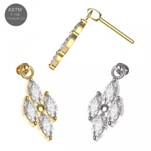 G23 Titanium 4 CZ Marquise Jeweled Hanging Threadless Pin Top