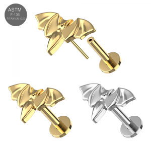G23 Titanium Bat Design Threadless Pin Tragus Top with Labret