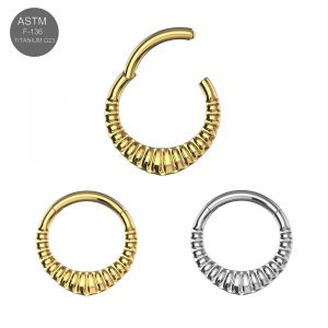 G23 Titanium Carved Teardrop Hinged Segment Clicker Ring