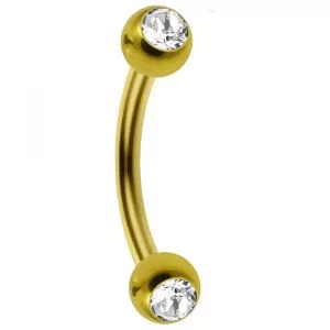 16G Titanium G23-Gold PVD Curved Barbell with CZ Stone Ball