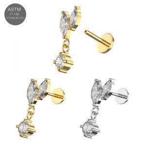 G23 Titanium Marquise and Round CZ Dangle Labret Stud