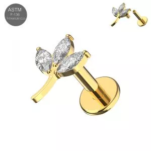 G23 Titanium Leaf CZ Internally Threaded top with Round Base Labret