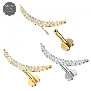 G23 Titanium Multi Stone Jeweled Curved Threadless Pin Tragus Top with Labret