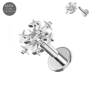 G23 Titanium Snowflake CZ Internally Threaded top with Round Base Labret