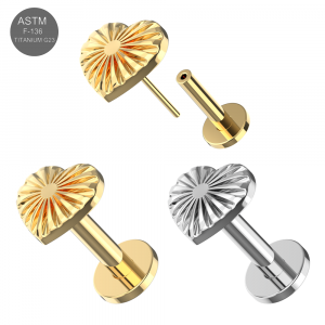 G23 Titanium Stripe Heart Threadless Pin Tragus Top with Labret