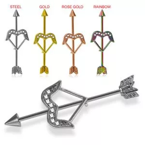 Surgical Steel Jeweled Dazzling Bow and Arrow Industrial Barbell Piercing