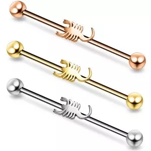 Surgical Steel Industrial Barbell Earring With Scorpion