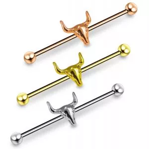 Surgical Steel Industrial Barbell Earring With Bull Head