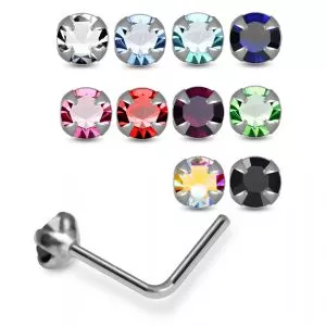 925 Silver Jeweled Tiny Gem L-Bend Nose Stud