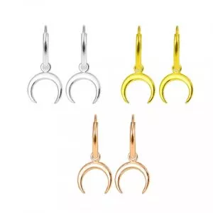 925 Sterling Silver Segment Hoop Ear Ring With Dangling Half Moon