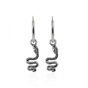 925 Sterling Silver Segment Hoop Ear Ring With Dangling Snake