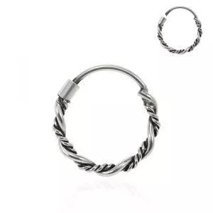 925 Sterling Silver Bali Style Oxidized Tribal Twisted Hinged Segment Nose Ring
