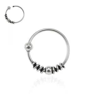 925 Sterling Silver Bali Style Oxidized Center Beaded Tribal Hinged Segment Nose Ring