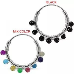 925 Sterling Silver 8 black and mix color Beaded Hinged Segment Nose Ring