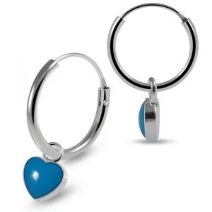 925 Sterling Silver Dangling Heart Enamel Filled Designed Ear Hoop Ring
