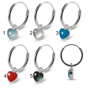 925 Sterling Silver Dangling Heart Enamel Filled Designed Ear Hoop Ring