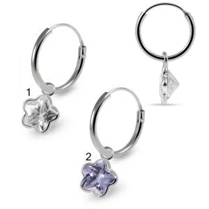 925 Sterling Silver Dangling Flower CZ Jewelled Earring