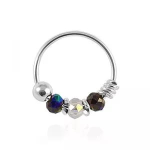 925 Sterling Silver Clear and Peacock Color Bead Nose Hoop Ring