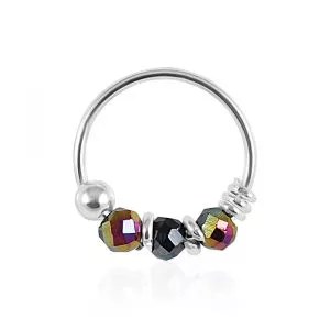 925 Sterling Silver Magenta Denim Bead Nose Hoop Ring