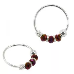 925 Sterling Silver Purplish Fuchsia Bead Nose Hoop Ring