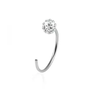 925 Sterling Silver Jeweled Flower Set Open Hoop Nose Ring