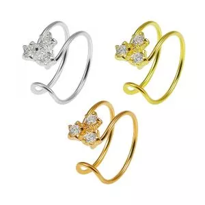 Trinity Jeweled 925 Sterling Silver Non piercing Nose Cuff Clip 22G Nose Hoop Ring