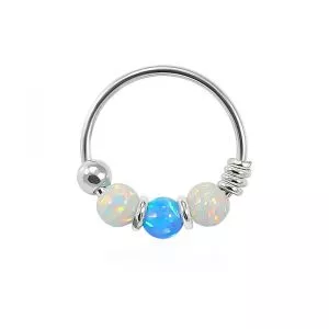 925 Sterling Silver AB with Dark Blue Opal Bead in Center Nose Hoop Ring
