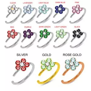 925 Sterling Silver Seamless Continuous Nose Hoop Ring with Gemstone Flower