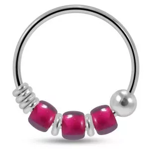925 Sterling Silver Double Toned Lavender and Pink Triple Beaded Nose Hoop Ring