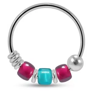 925 Sterling Silver Blended Triple Beaded Nose Hoop Ring