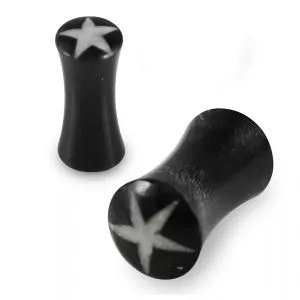 Double Flared Star Inlay Organic Horn Saddle Ear Plug