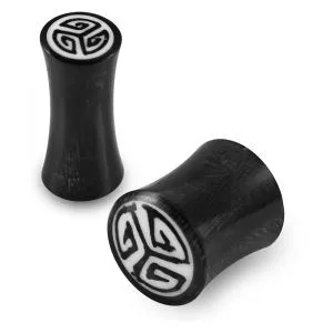 Double Flared Tribal Maze Inlay Organic Horn Saddle Ear Plug