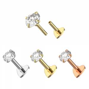 925 Silver CZ Jeweled Internally Threaded top with Heart Base Labret