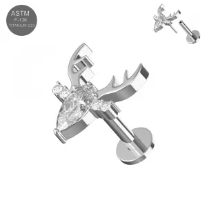 G23 Titanium Clear Jeweled Deer Threadless Pin Tragus Top with Labret
