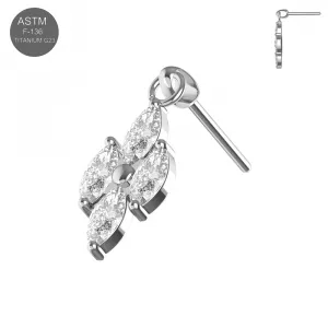 G23 Titanium 4 CZ Marquise Jeweled Hanging Threadless Pin Top