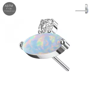 Implant Grade Titanium Oval Opal & CZ Threadless Pin Top