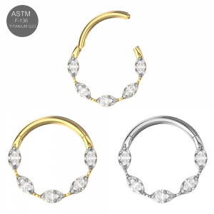 G23 Titanium Hinged Segment Clicker with Marquise CZ Jewel