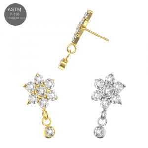 Implant Grade Titanium Flower CZ Dangle Threadless Pin Top