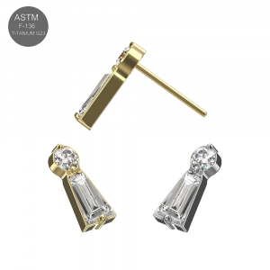 Implant Grade Titanium Baguette & Round CZ Threadless Pin Top